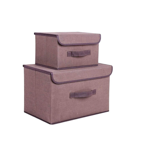 AussieSuperStore Homeware Supplies Set of 2 x Foldable Fabric Collapsible Storage Bin Boxe Cube Organziers with Lids Coffee Foldable Fabric Collapsible Storage Bin Boxe Cube Organziers with Lids CBNONWAVEBOXX2CF